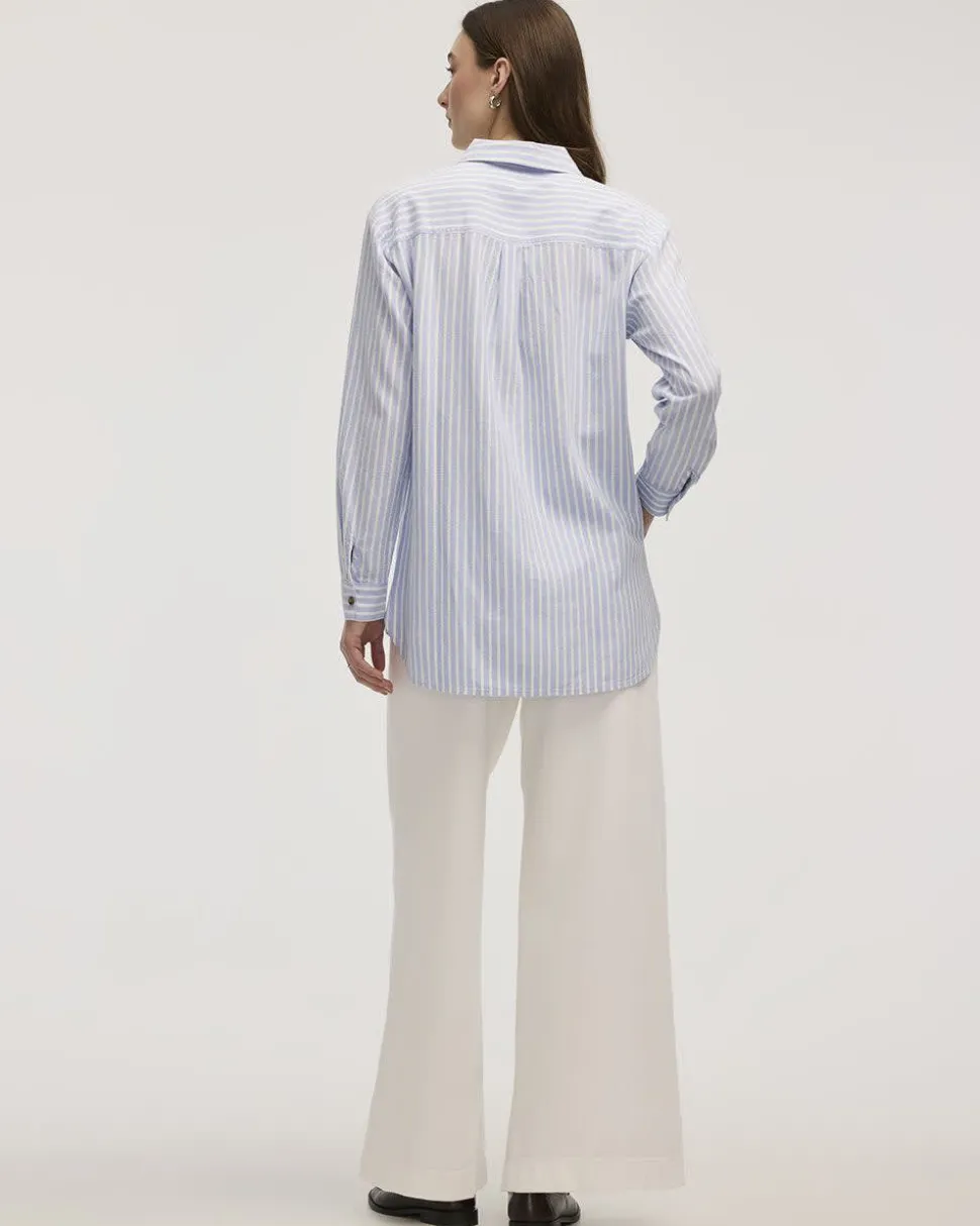 Striped Long-Sleeve Linen Blend Shirt