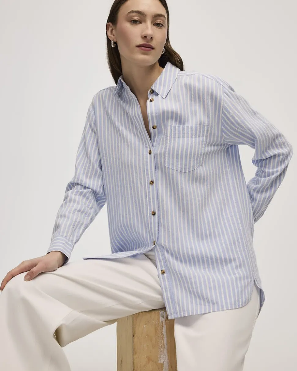 Striped Long-Sleeve Linen Blend Shirt