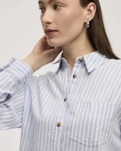 Striped Long-Sleeve Linen Blend Shirt