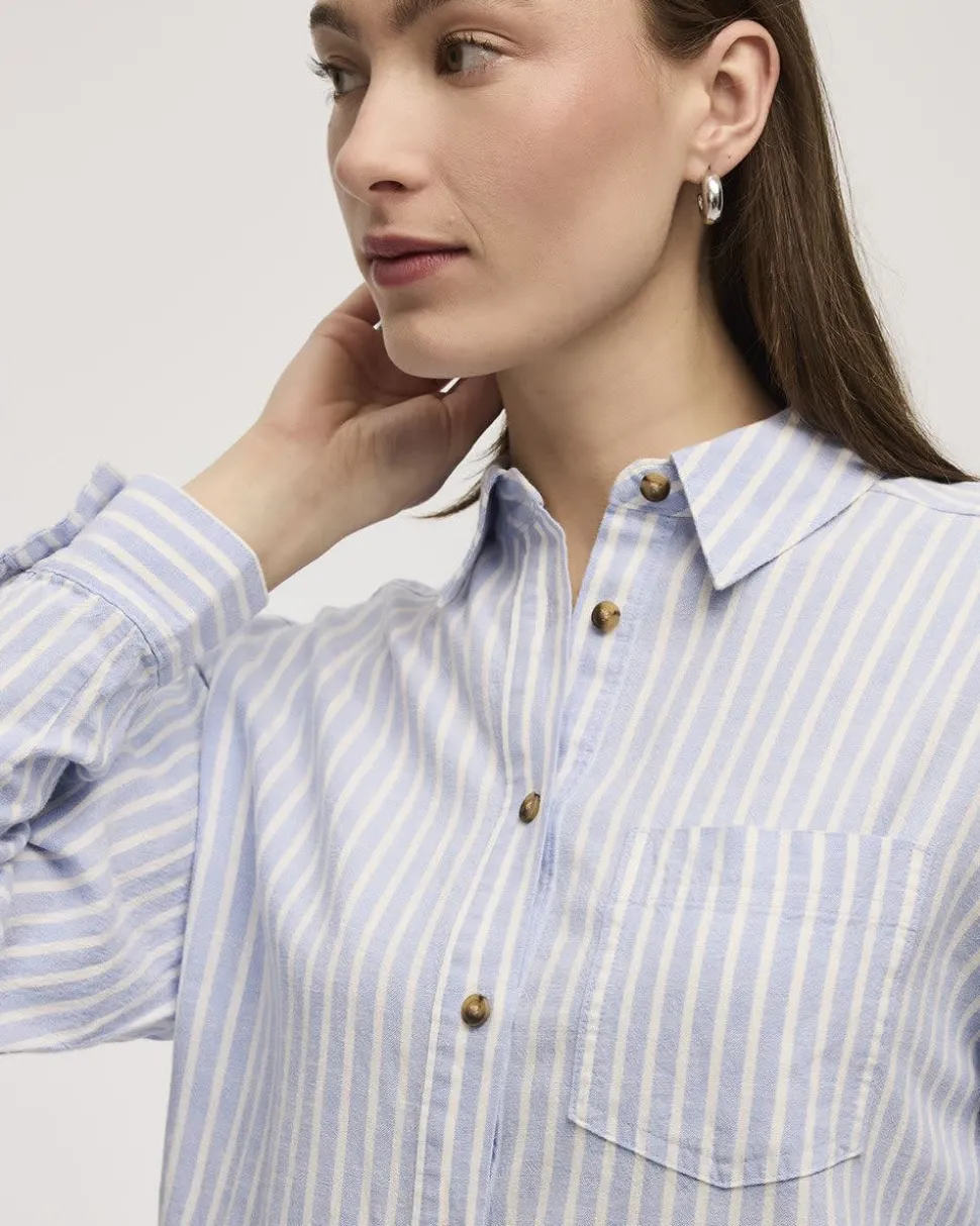 Striped Long-Sleeve Linen Blend Shirt