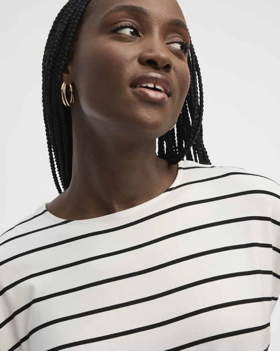 Striped Short-Dolman-Sleeve Boat-Neck T-Shirt