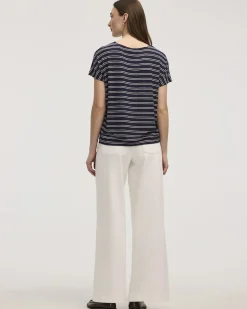 Striped Short-Dolman-Sleeve Boat-Neck T-Shirt