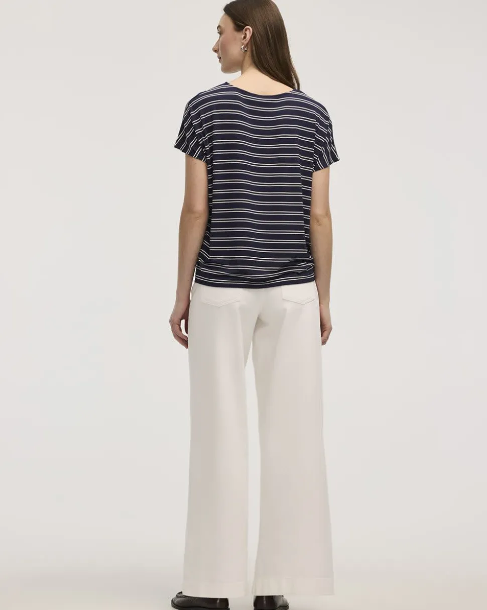 Striped Short-Dolman-Sleeve Boat-Neck T-Shirt