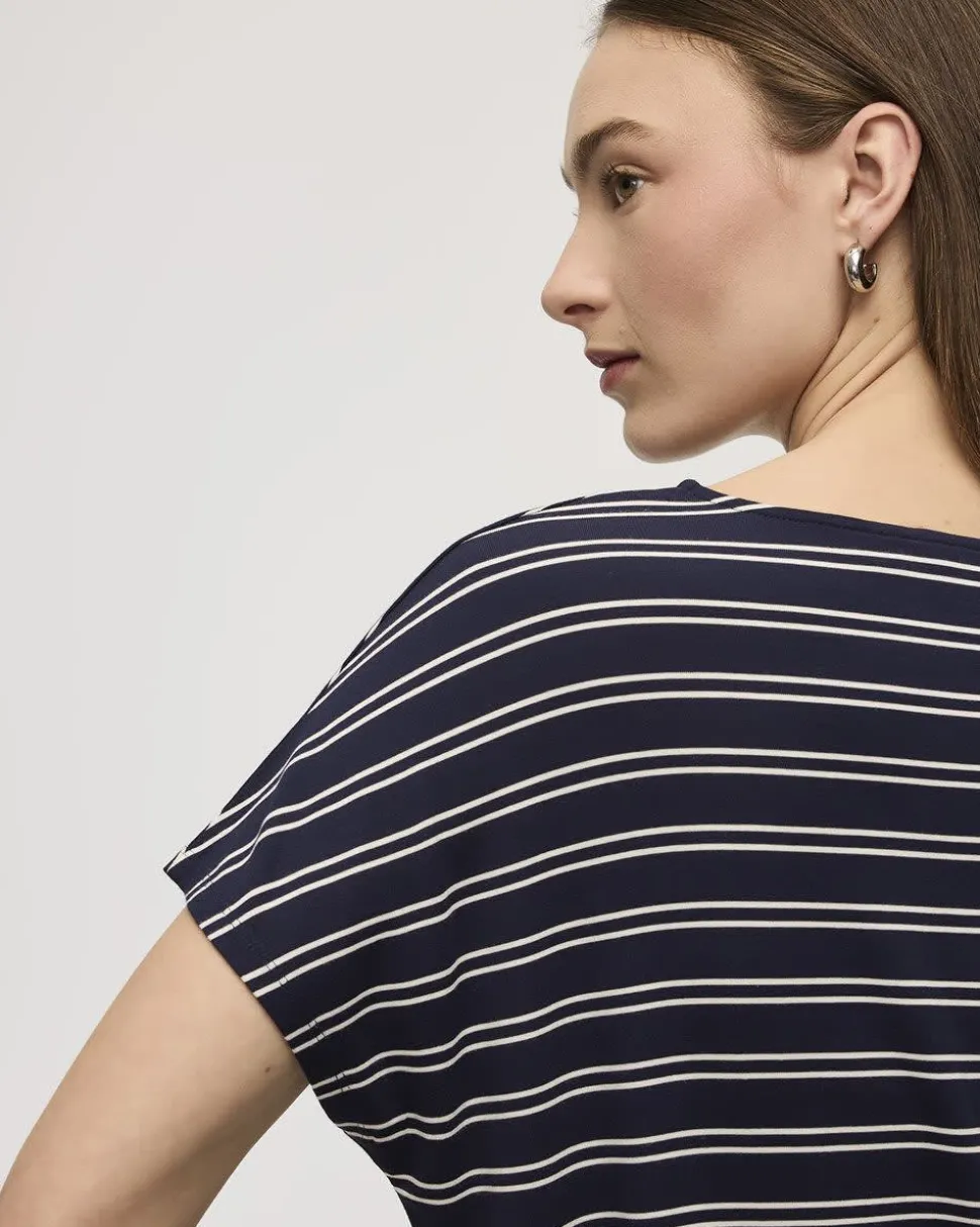 Striped Short-Dolman-Sleeve Boat-Neck T-Shirt