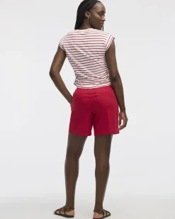 Striped Short-Sleeve Crew-Neck Tee with Shirred Sides
