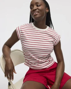 Striped Short-Sleeve Crew-Neck Tee with Shirred Sides