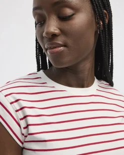 Striped Short-Sleeve Crew-Neck Tee with Shirred Sides