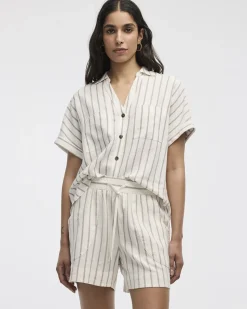 Striped Short-Sleeve Linen-Blend Shirt