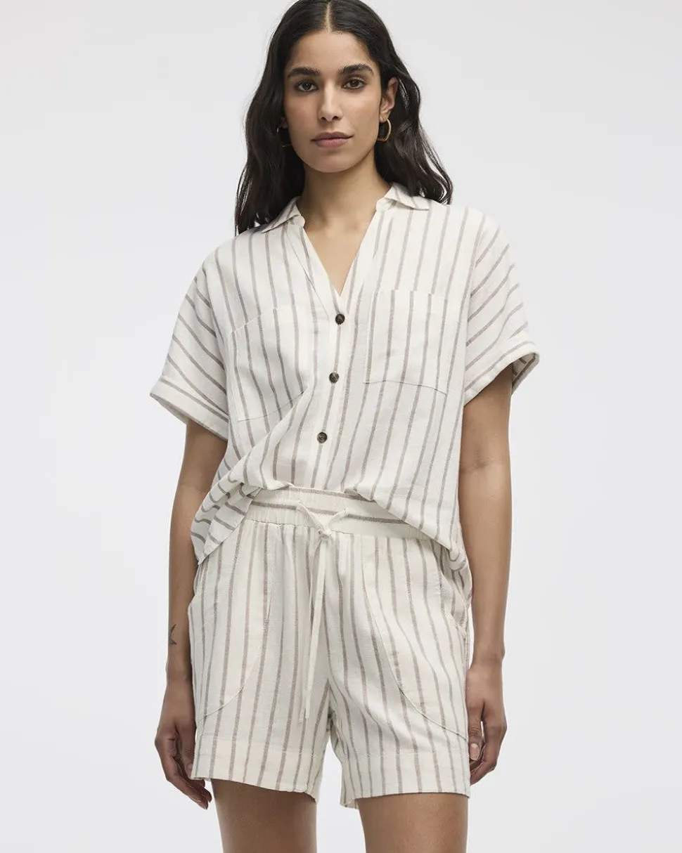 Striped Short-Sleeve Linen-Blend Shirt
