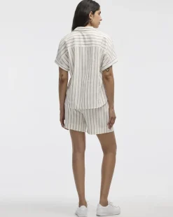 Striped Short-Sleeve Linen-Blend Shirt