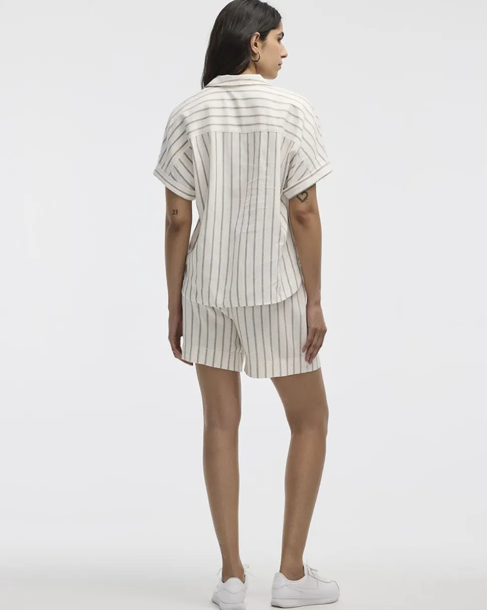 Striped Short-Sleeve Linen-Blend Shirt