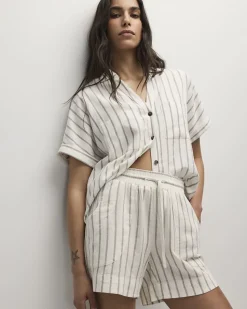 Striped Short-Sleeve Linen-Blend Shirt