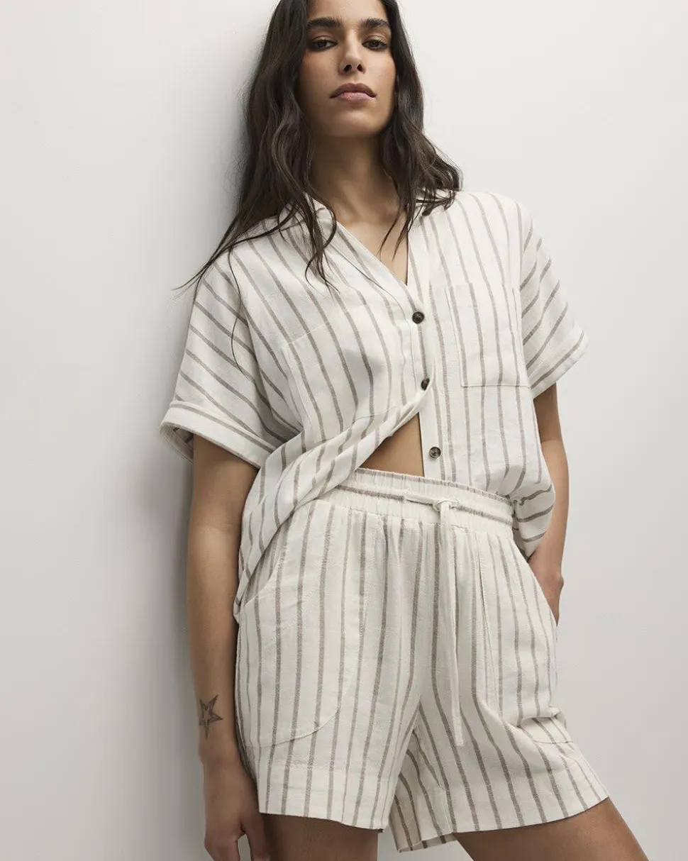 Striped Short-Sleeve Linen-Blend Shirt