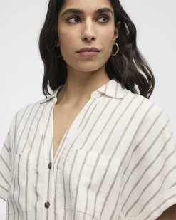 Striped Short-Sleeve Linen-Blend Shirt