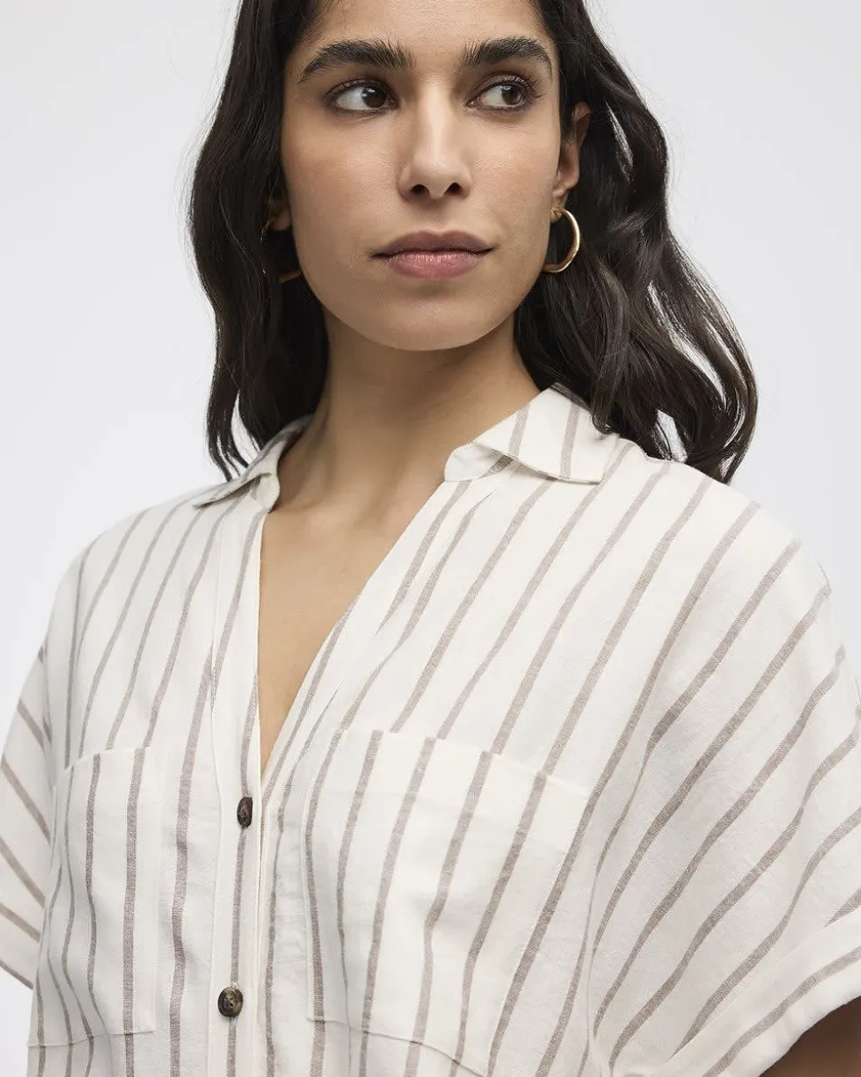 Striped Short-Sleeve Linen-Blend Shirt