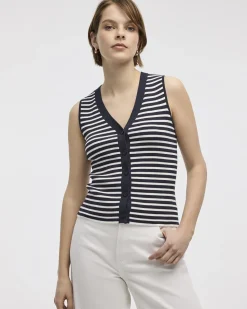 Striped V-Neck Ribbed Tank
