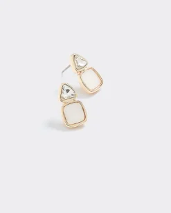 Stud Earrings with Stone Pendants