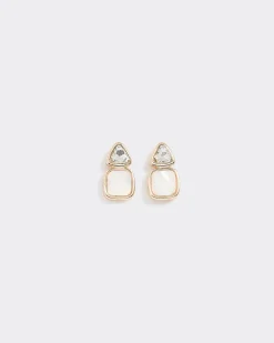 Stud Earrings with Stone Pendants