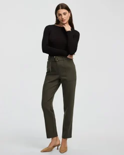 Tapered-Leg High-Rise Belted Pants