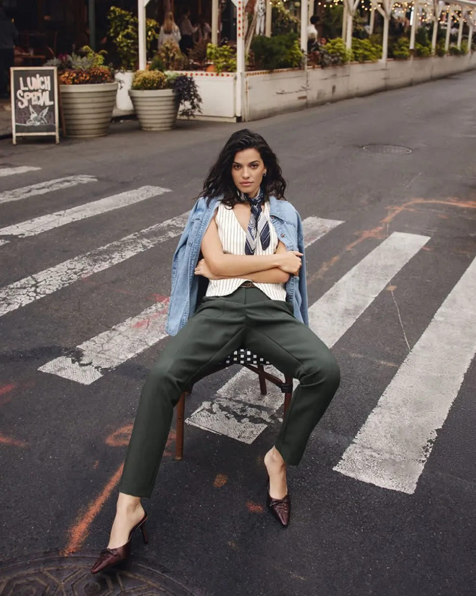 Tapered-Leg High-Rise Belted Pants