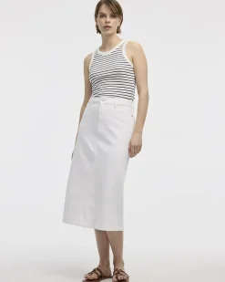 White Midi Denim Skirt