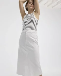 White Midi Denim Skirt
