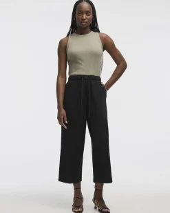 Wide-Leg Cropped Piqu&eacute; Pant - Petite