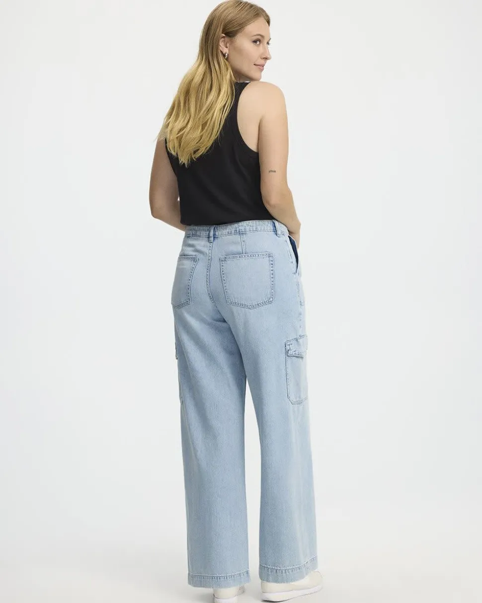 Wide-Leg High-Rise Cargo Denim Pant - Petite
