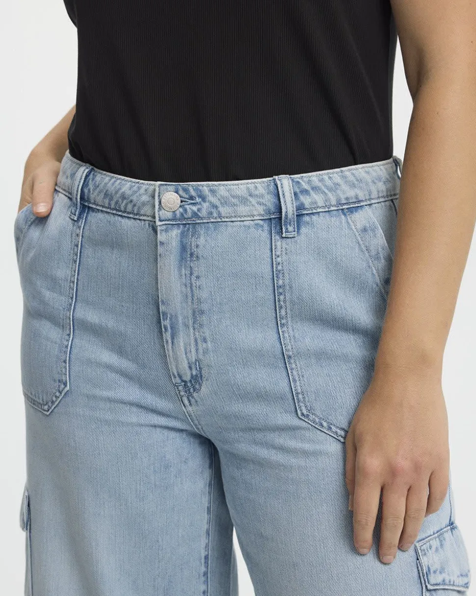 Wide-Leg High-Rise Cargo Denim Pant - Petite