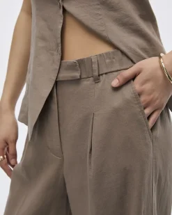 Wide-Leg High-Rise Linen-Blend Pants - Tall
