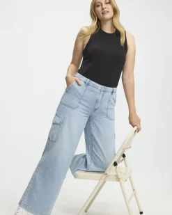 Wide-Leg Mid-Rise Cargo Denim Pant