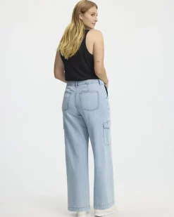 Wide-Leg Mid-Rise Cargo Denim Pant - Tall