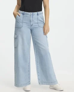 Wide-Leg Mid-Rise Cargo Denim Pant - Tall