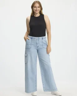 Wide-Leg Mid-Rise Cargo Denim Pant - Tall
